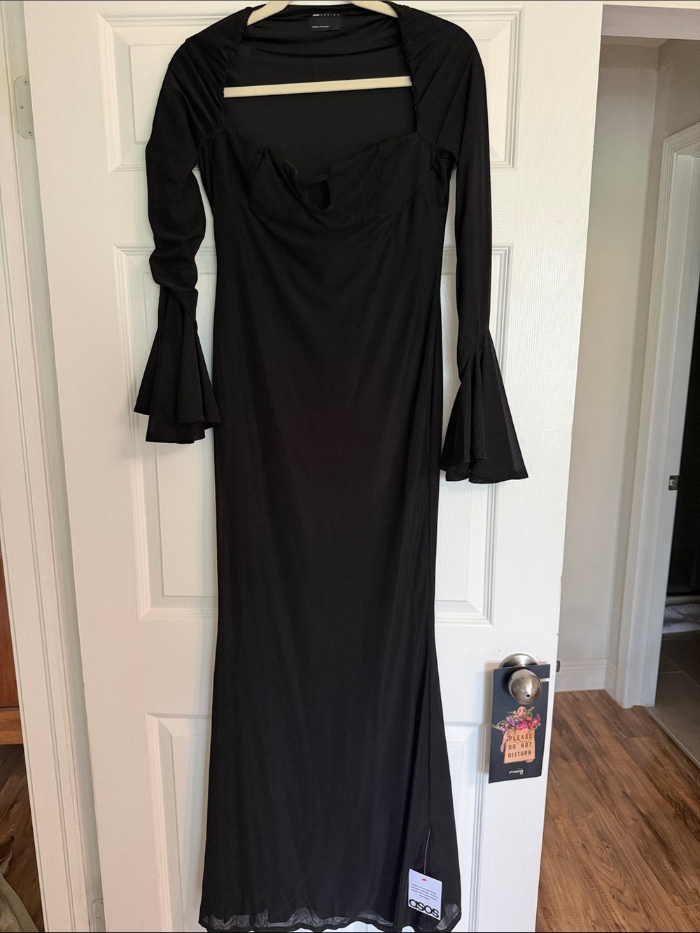 ASOS Black Long-Sleeve Maxi Dress with Flared Cuffs